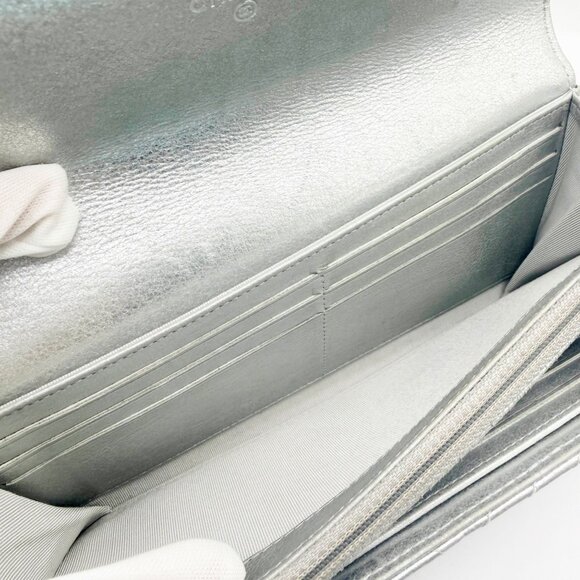 Authentic CHANEL CC Chevron Timeless Caviar Flap Wallet Chain Purse Silver Bag - Picture 12 of 14